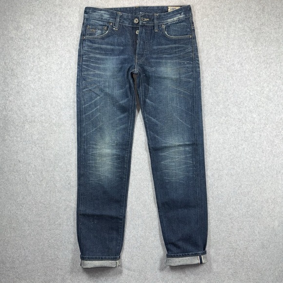 G Star Raw SELVEDGE Jeans Mens 31x34 Blue 3301 Tapered Dark Wash Faded NWOT - Picture 3 of 9